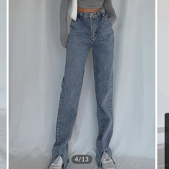 Classic Straight leg Jeans w/ Slit - Picture 2 of 5